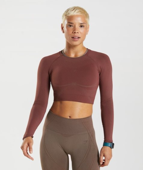 Women's Gymshark Apex Seamless Cropped Tops Dark Brown | NZ 1GWIFH